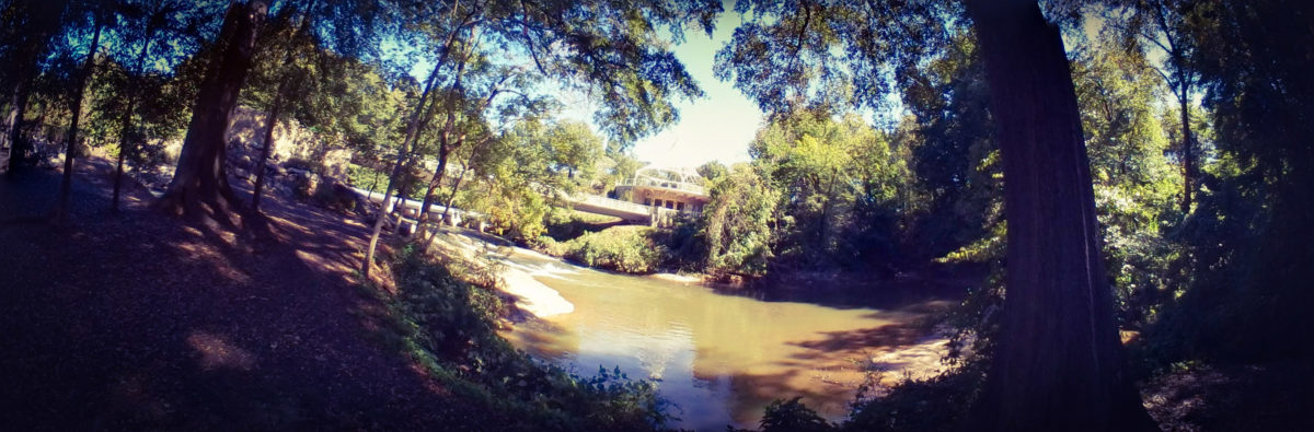 Panorama picture of the Reedy River near Cancer Survivors Park 